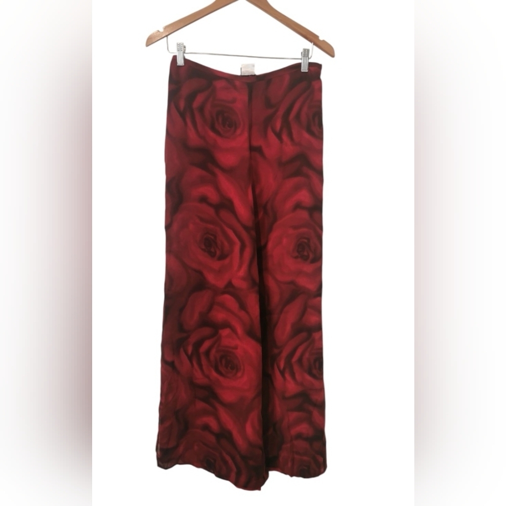 Simon Chang Red Rose-Print Wide Leg Pants